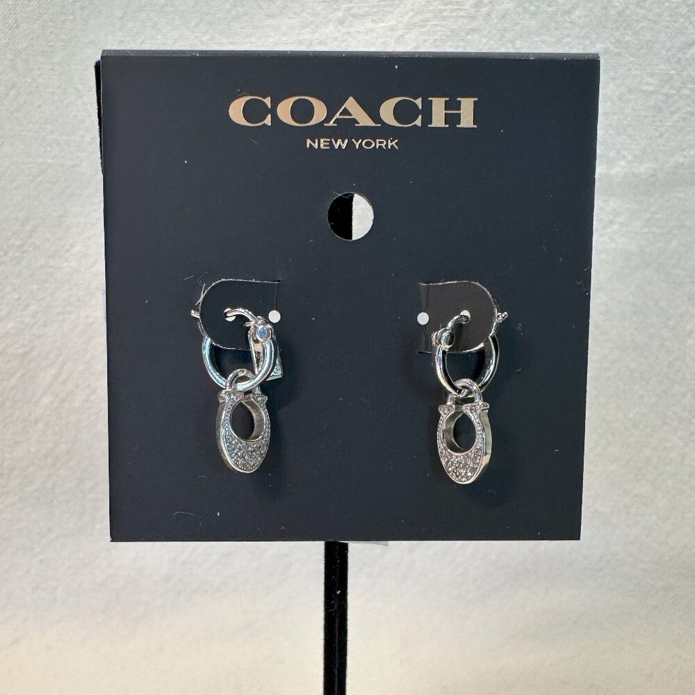 Coach Signature Pave Dangle Earrings in Silver NWT - Picture 4 of 4